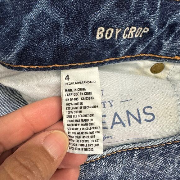 VTG American Eagle Womens Jeans Button Fly Boy Crop Mid Rise Blue Distressed‎ 4 - Picture 4 of 10